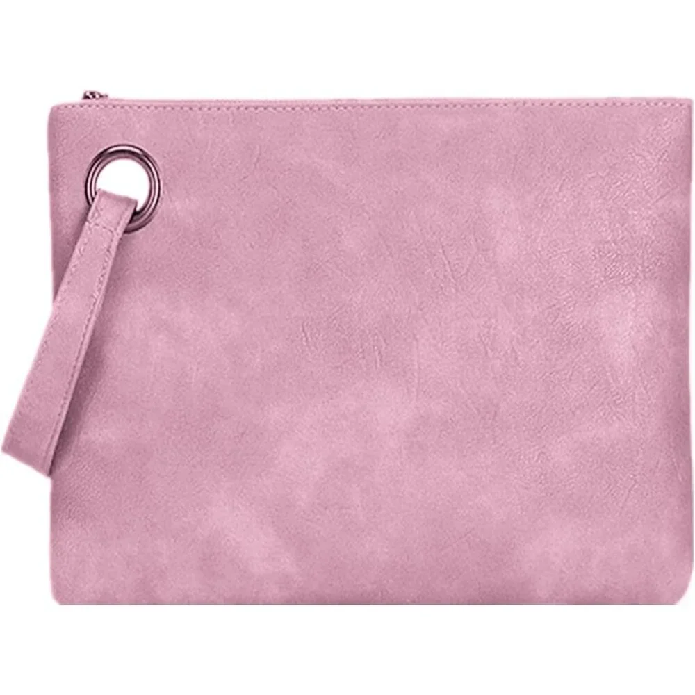 Women's Pink Leather Zipper Trendy Designer Wristlet Elegant Wedding Clutch